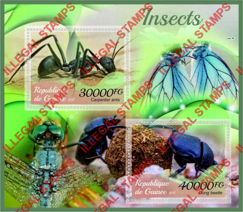 Guinea Republic 2017 Insects Illegal Stamp Souvenir Sheet of 2