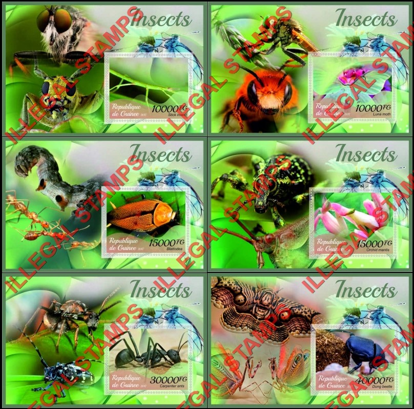 Guinea Republic 2017 Insects Illegal Stamp Souvenir Sheets of 1