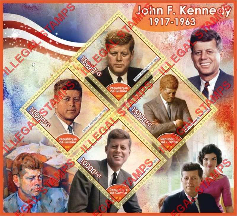 Guinea Republic 2017 John F. Kennedy Illegal Stamp Souvenir Sheet of 4