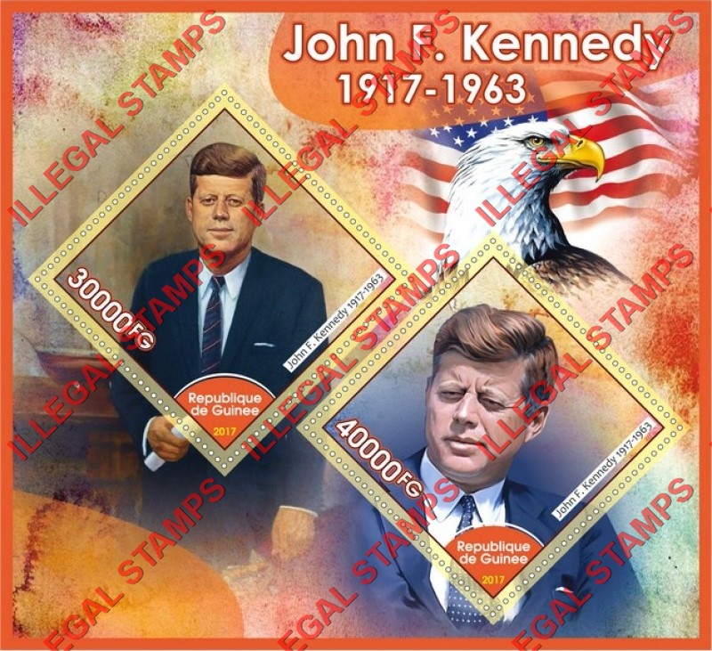 Guinea Republic 2017 John F. Kennedy Illegal Stamp Souvenir Sheet of 2