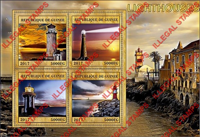 Guinea Republic 2017 Lighthouses (different) Illegal Stamp Souvenir Sheet of 4