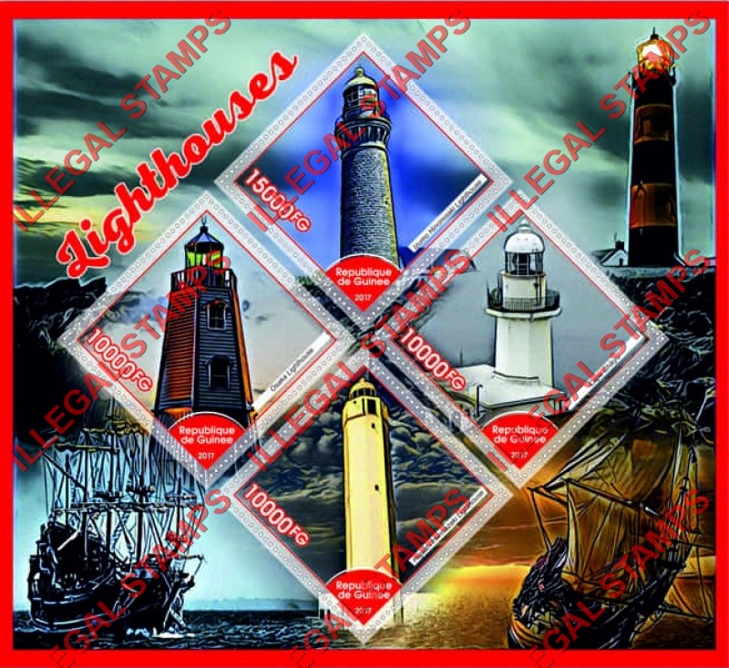 Guinea Republic 2017 Lighthouses Illegal Stamp Souvenir Sheet of 4