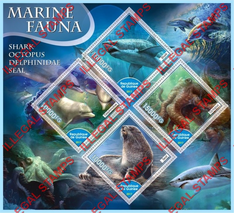 Guinea Republic 2017 Marine Fauna Illegal Stamp Souvenir Sheet of 4