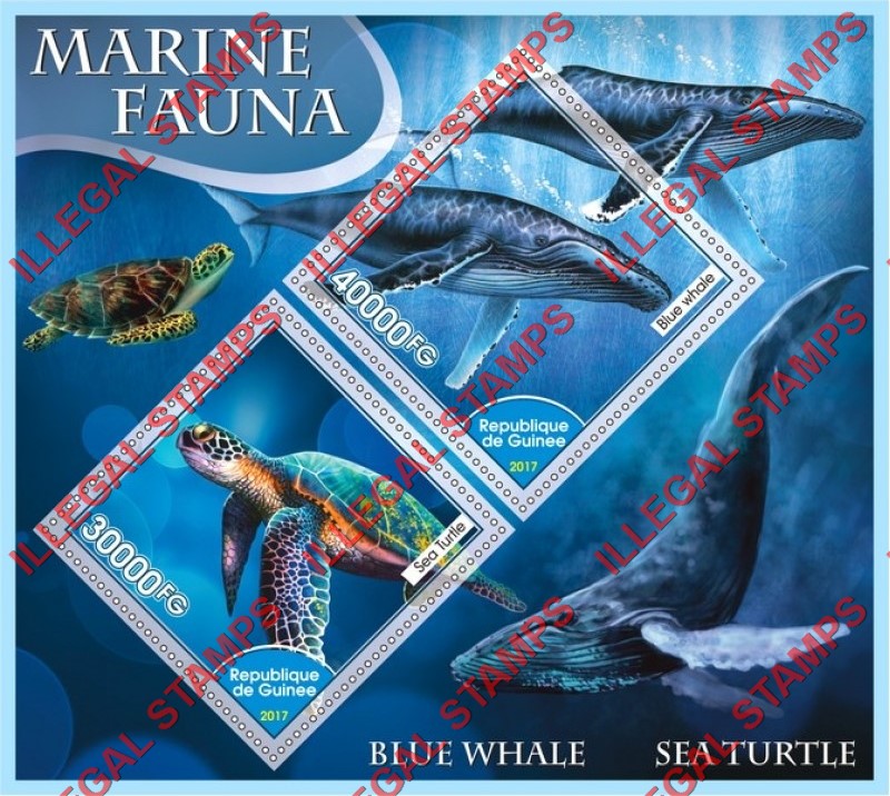 Guinea Republic 2017 Marine Fauna Illegal Stamp Souvenir Sheet of 2