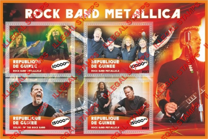 Guinea Republic 2017 Metallica Rock Band Illegal Stamp Souvenir Sheet of 4