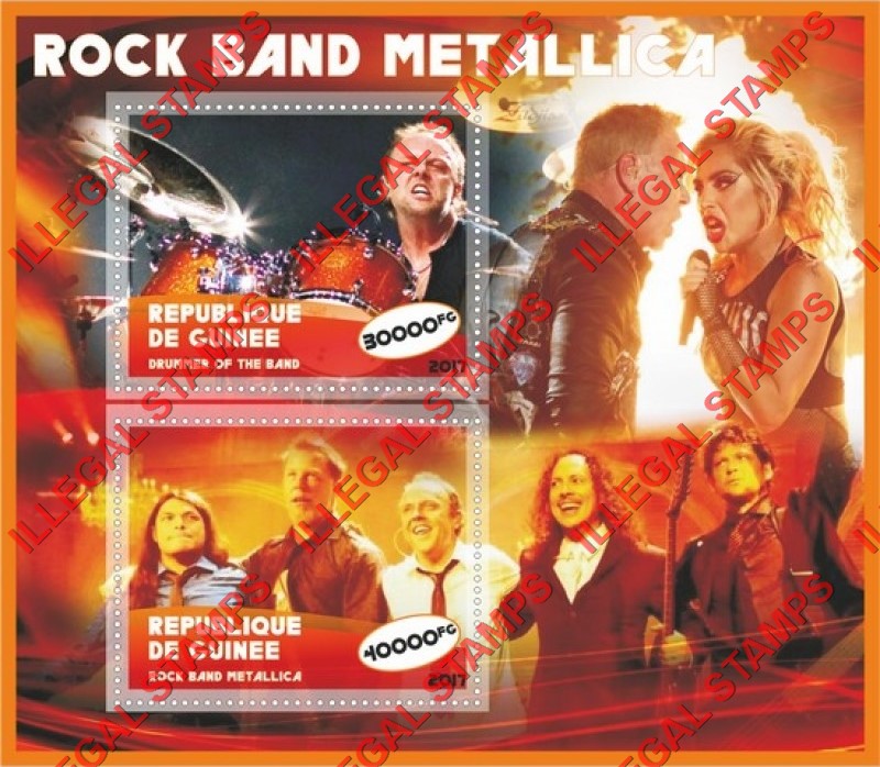 Guinea Republic 2017 Metallica Rock Band Illegal Stamp Souvenir Sheet of 2