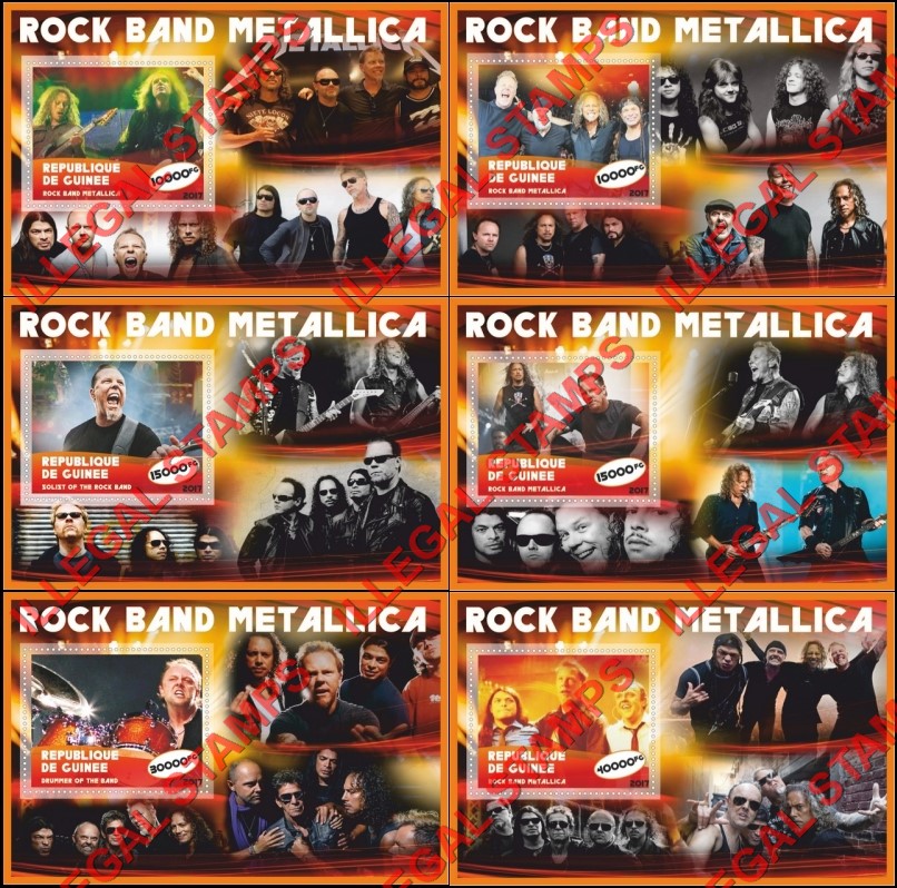 Guinea Republic 2017 Metallica Rock Band Illegal Stamp Souvenir Sheets of 1