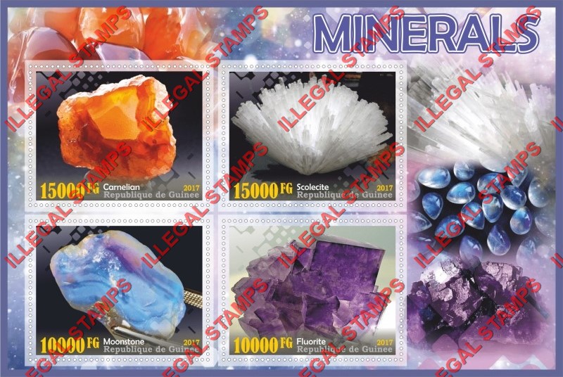 Guinea Republic 2017 Minerals Illegal Stamp Souvenir Sheet of 4