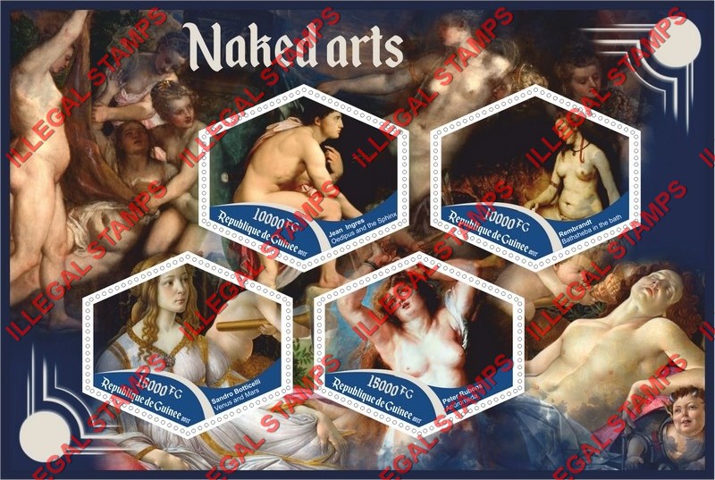 Guinea Republic 2017 Naked Arts Illegal Stamp Souvenir Sheet of 4