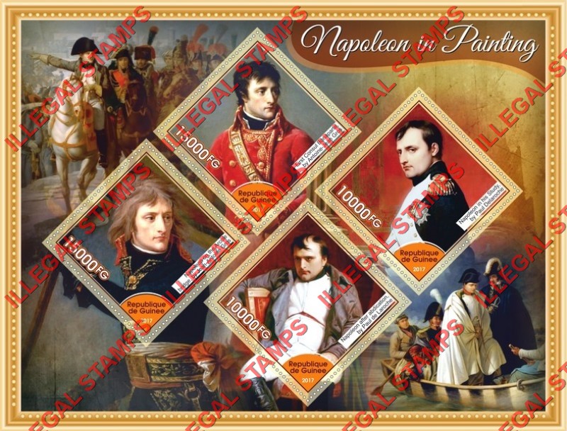 Guinea Republic 2017 Napoleon Bonaparte in Painting Illegal Stamp Souvenir Sheet of 4