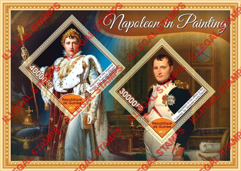 Guinea Republic 2017 Napoleon Bonaparte in Painting Illegal Stamp Souvenir Sheet of 2