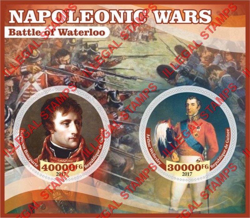 Guinea Republic 2017 Napoleonic Wars Battle of Waterloo Illegal Stamp Souvenir Sheet of 2