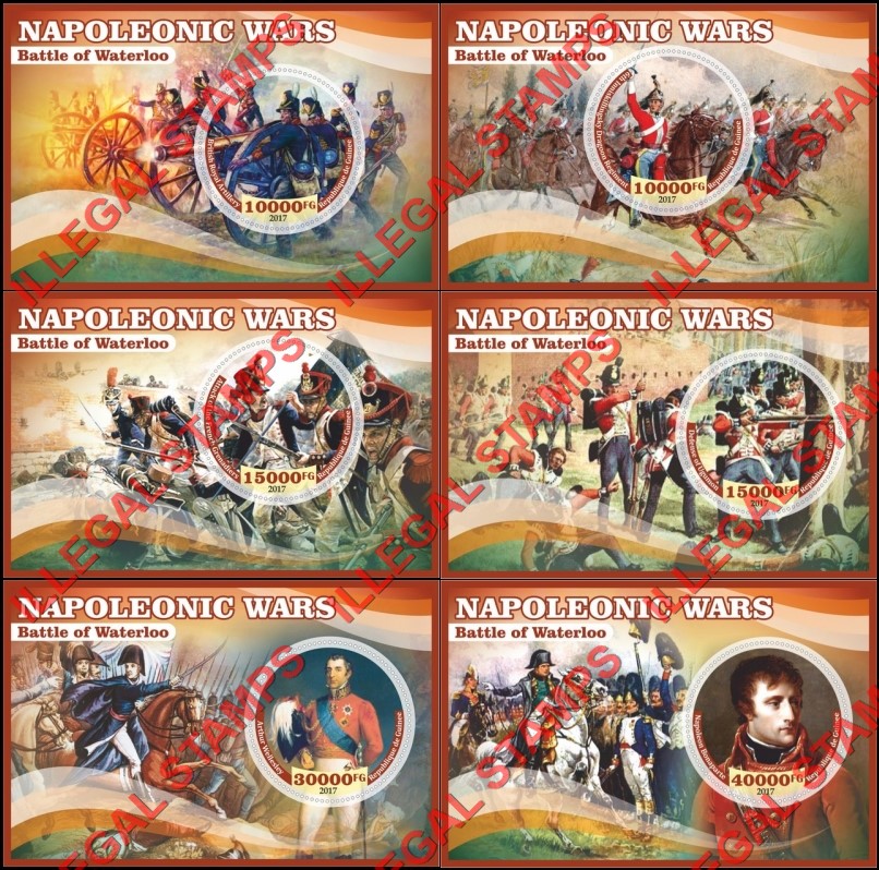 Guinea Republic 2017 Napoleonic Wars Battle of Waterloo Illegal Stamp Souvenir Sheets of 1