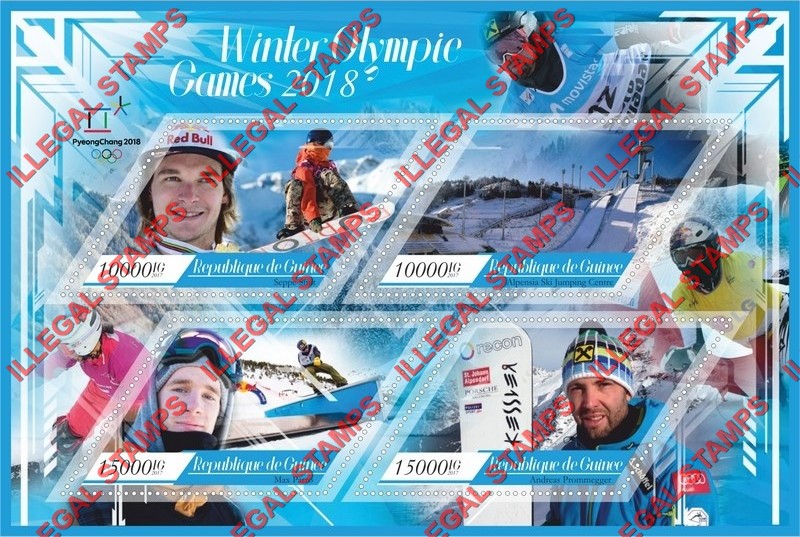 Guinea Republic 2017 Olympic Games in PyeongChang in 2018 (different a) Illegal Stamp Souvenir Sheet of 4