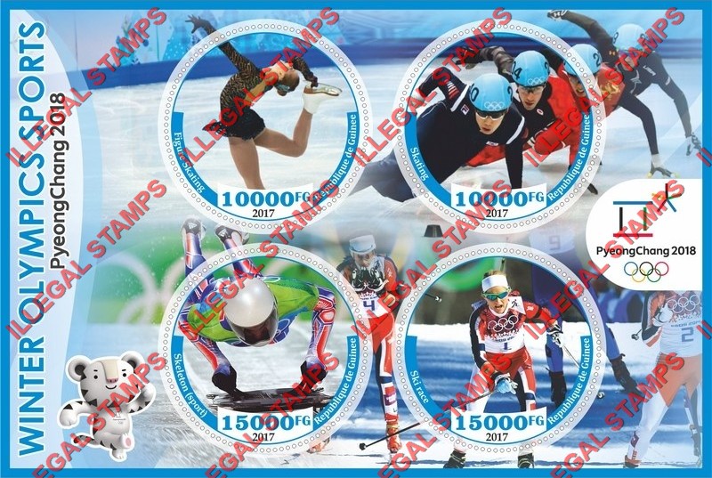 Guinea Republic 2017 Olympic Games in PyeongChang in 2018 (different) Illegal Stamp Souvenir Sheet of 4