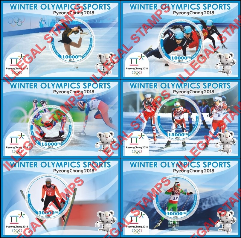 Guinea Republic 2017 Olympic Games in PyeongChang in 2018 (different) Illegal Stamp Souvenir Sheets of 1