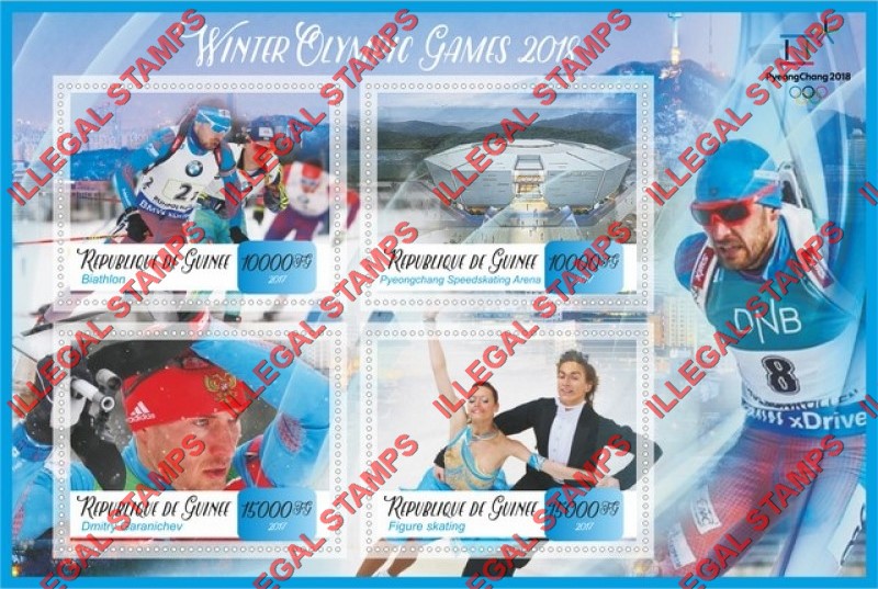 Guinea Republic 2017 Olympic Games in PyeongChang in 2018 Illegal Stamp Souvenir Sheet of 4