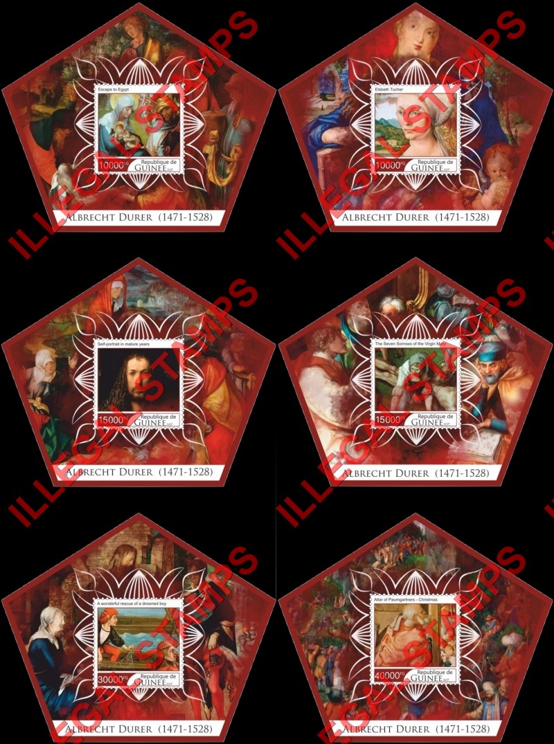 Guinea Republic 2017 Paintings by Albrecht Durer (different) Illegal Stamp Souvenir Sheets of 1