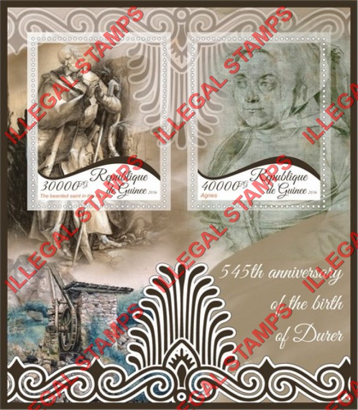 Guinea Republic 2017 Paintings by Albrecht Durer Illegal Stamp Souvenir Sheet of 2
