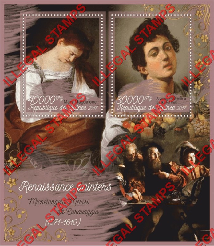 Guinea Republic 2017 Paintings by Michelangelo Caravaggio Illegal Stamp Souvenir Sheet of 2