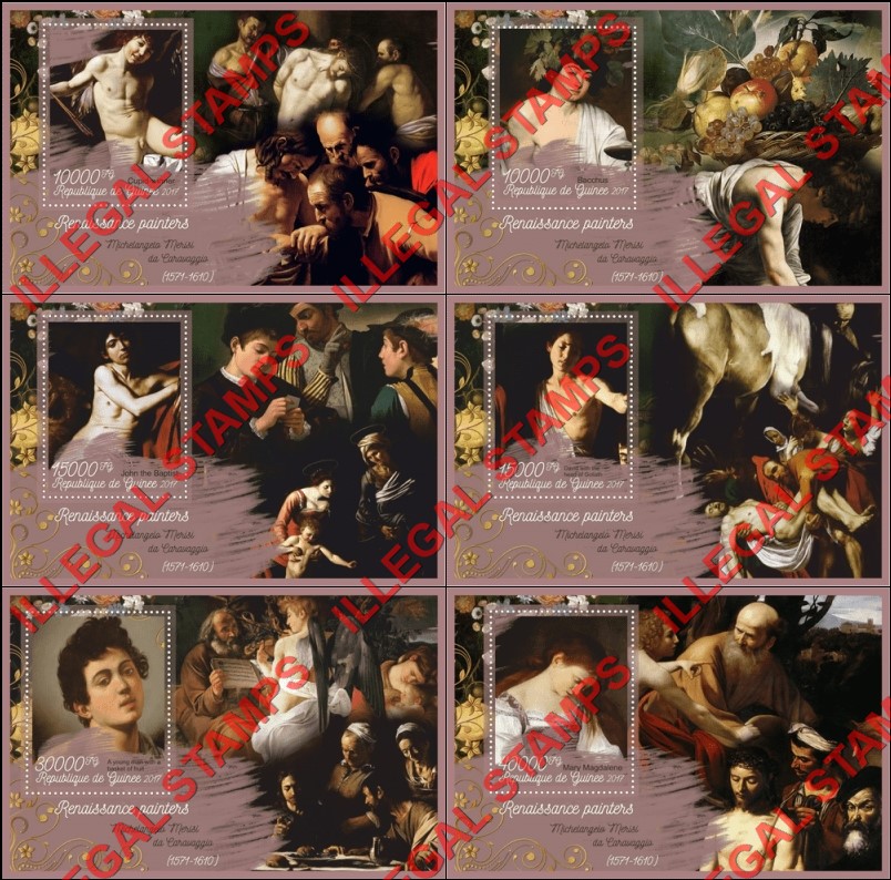 Guinea Republic 2017 Paintings by Michelangelo Caravaggio Illegal Stamp Souvenir Sheets of 1