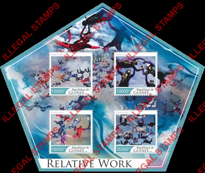 Guinea Republic 2017 Skydiving Relative Work Illegal Stamp Souvenir Sheet of 4