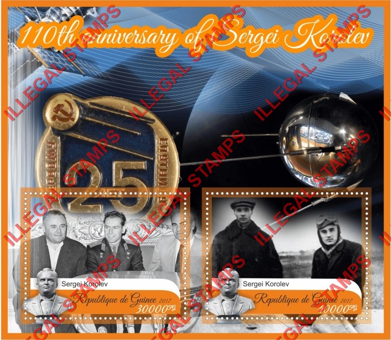 Guinea Republic 2017 Space Sergei Korolev Illegal Stamp Souvenir Sheet of 2