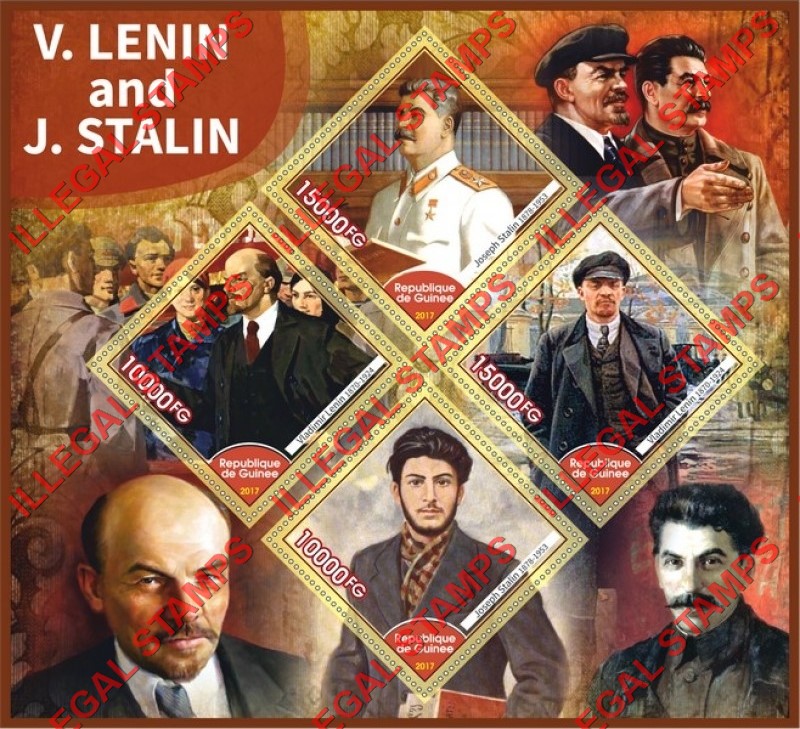 Guinea Republic 2017 Stalin and Lenin (different) Illegal Stamp Souvenir Sheet of 4