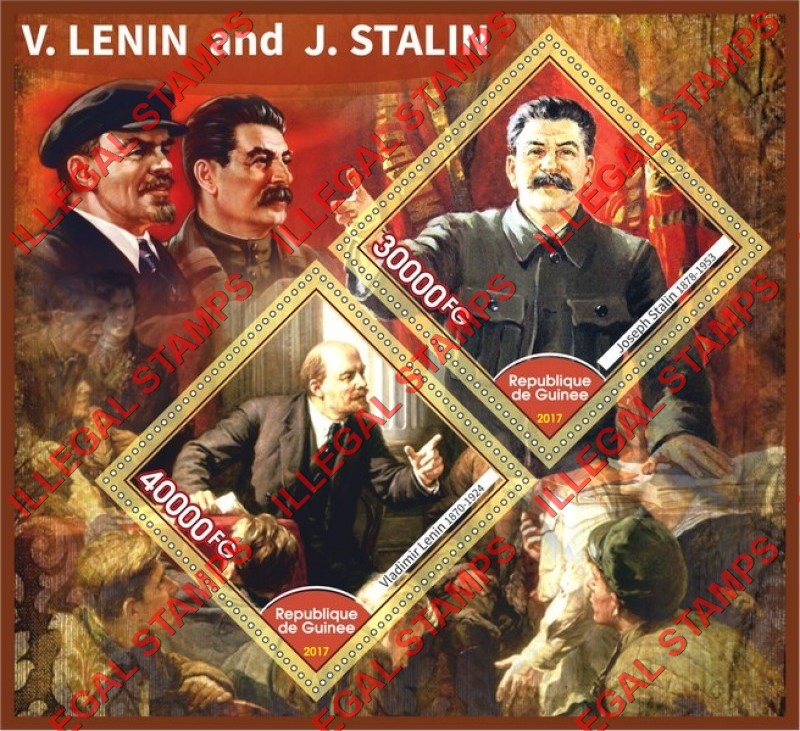Guinea Republic 2017 Stalin and Lenin (different) Illegal Stamp Souvenir Sheet of 2