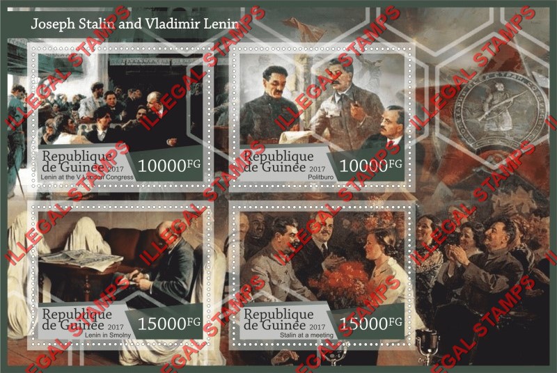 Guinea Republic 2017 Stalin and Lenin Illegal Stamp Souvenir Sheet of 4