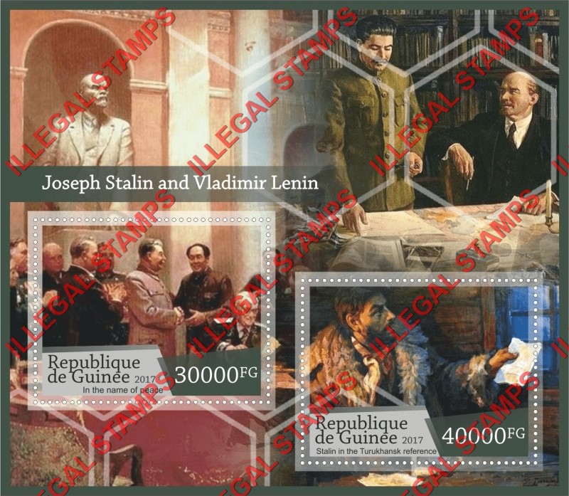 Guinea Republic 2017 Stalin and Lenin Illegal Stamp Souvenir Sheet of 2