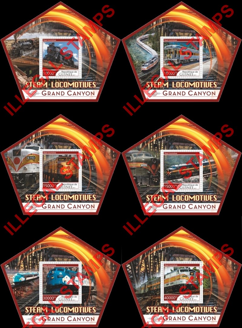Guinea Republic 2017 Steam Locomotives Illegal Stamp Souvenir Sheets of 1