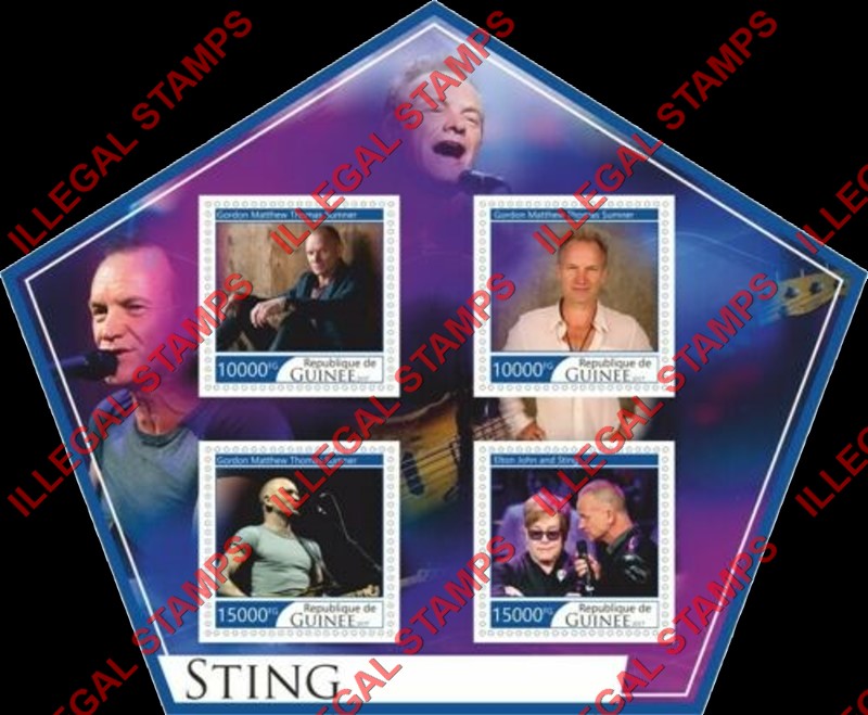 Guinea Republic 2017 Sting Rock Musician Illegal Stamp Souvenir Sheet of 4