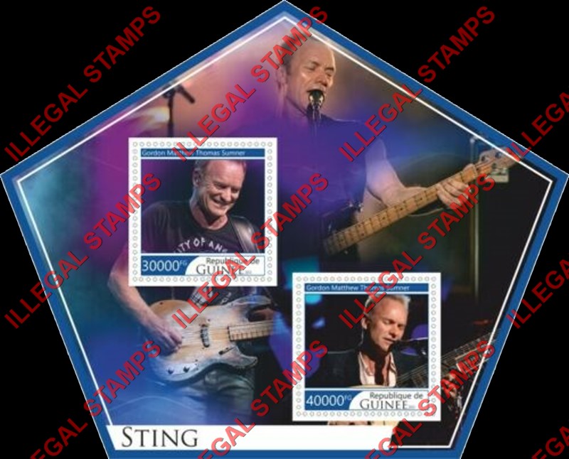 Guinea Republic 2017 Sting Rock Musician Illegal Stamp Souvenir Sheet of 2