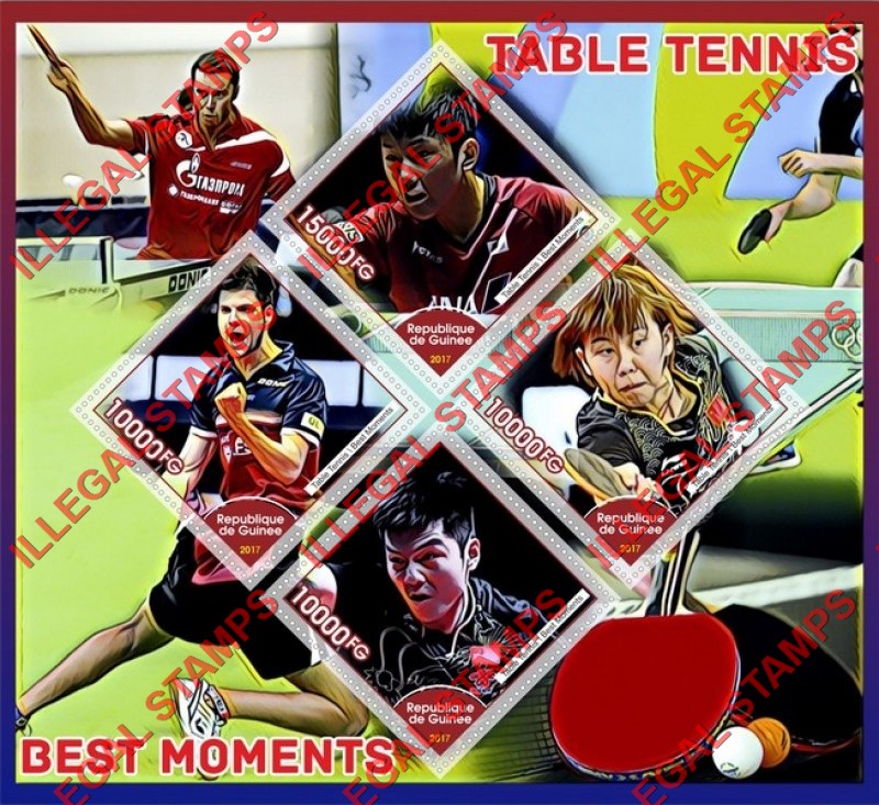 Guinea Republic 2017 Table Tennis Best Moments Illegal Stamp Souvenir Sheet of 4
