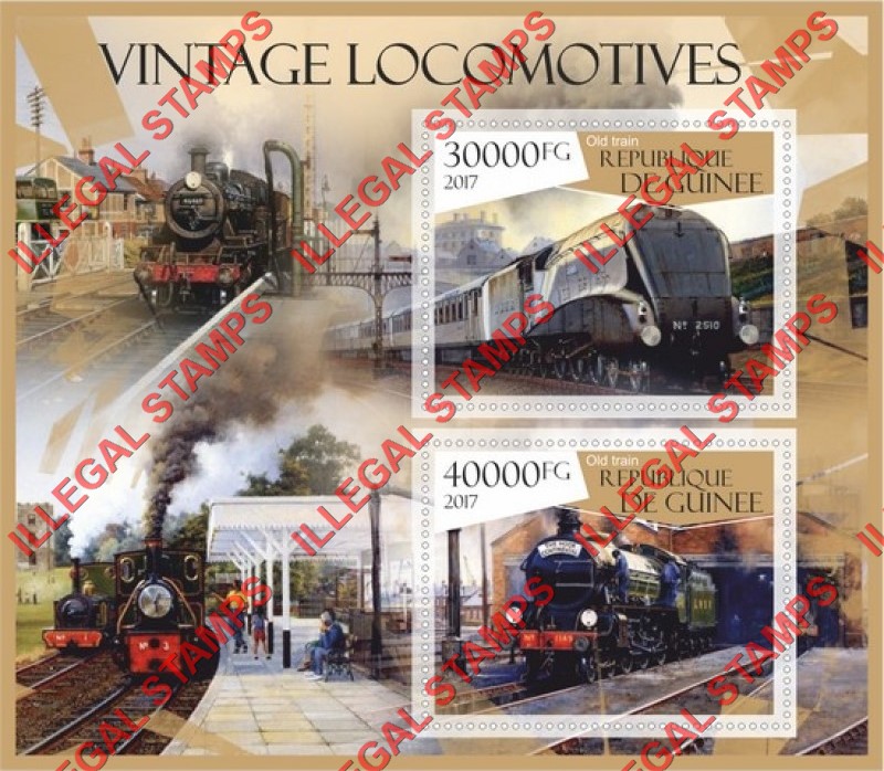 Guinea Republic 2017 Vintage Locomotives Illegal Stamp Souvenir Sheet of 2