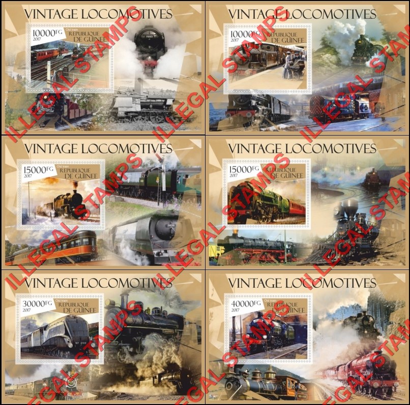 Guinea Republic 2017 Vintage Locomotives Illegal Stamp Souvenir Sheets of 1
