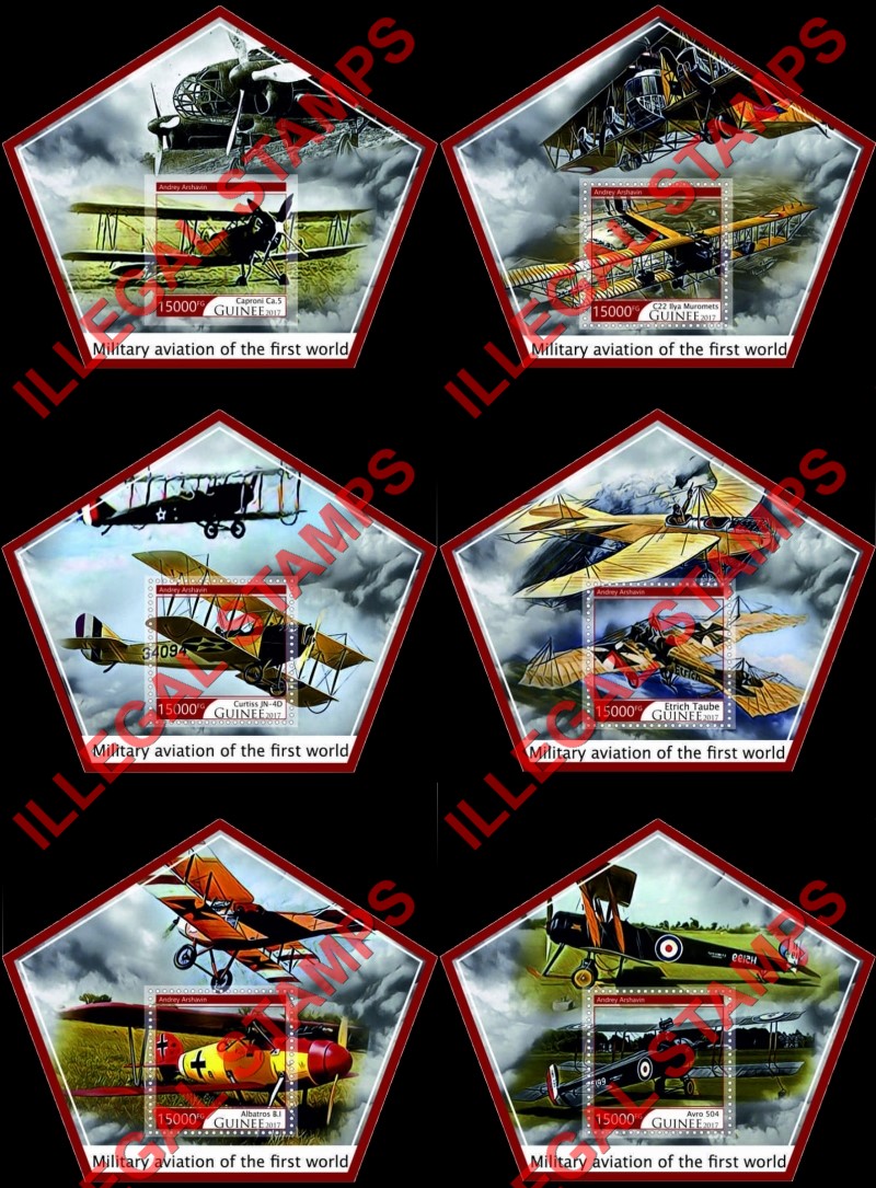Guinea Republic 2017 World War I Military Aircraft Illegal Stamp Souvenir Sheets of 1
