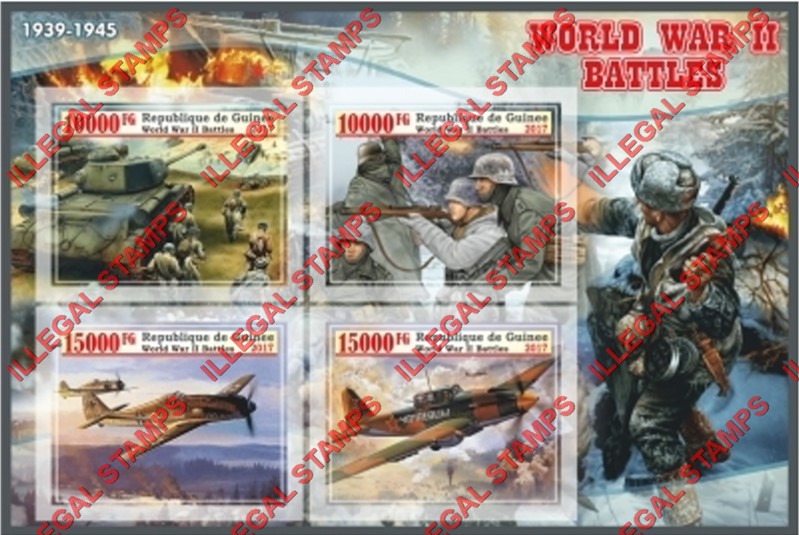 Guinea Republic 2017 World War II Battles Illegal Stamp Souvenir Sheet of 4