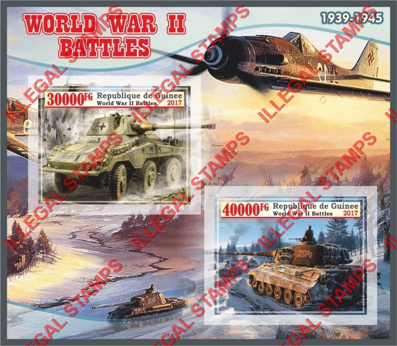 Guinea Republic 2017 World War II Battles Illegal Stamp Souvenir Sheet of 2