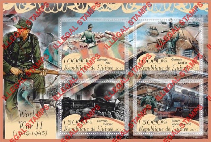 Guinea Republic 2017 World War II Illegal Stamp Souvenir Sheet of 4
