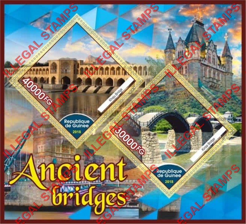Guinea Republic 2018 Bridges Ancient Illegal Stamp Souvenir Sheet of 2
