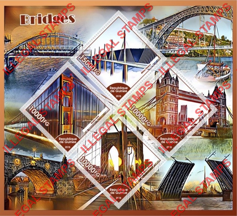Guinea Republic 2018 Bridges (different) Illegal Stamp Souvenir Sheet of 4