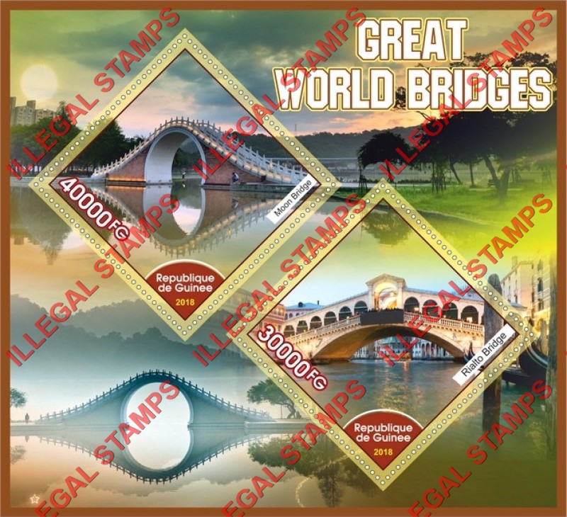 Guinea Republic 2018 Bridges Illegal Stamp Souvenir Sheet of 2