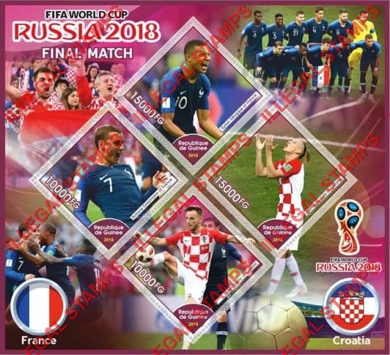 Guinea Republic 2018 FIFA World Cup Soccer in Russia Final Match Illegal Stamp Souvenir Sheet of 4