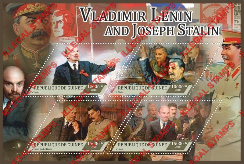 Guinea Republic 2018 Lenin and Stalin Illegal Stamp Souvenir Sheet of 4