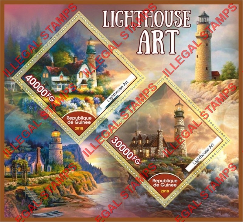 Guinea Republic 2018 Lighthouses Illegal Stamp Souvenir Sheet of 2