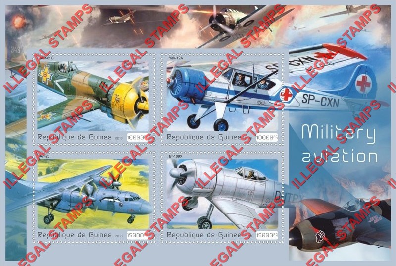 Guinea Republic 2018 Military Aviation Illegal Stamp Souvenir Sheet of 4
