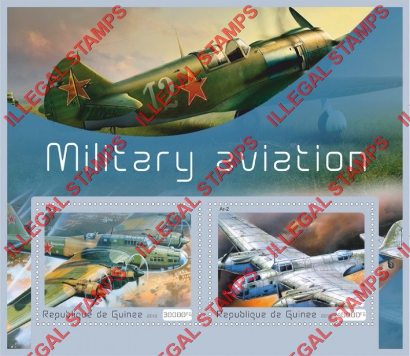 Guinea Republic 2018 Military Aviation Illegal Stamp Souvenir Sheet of 2