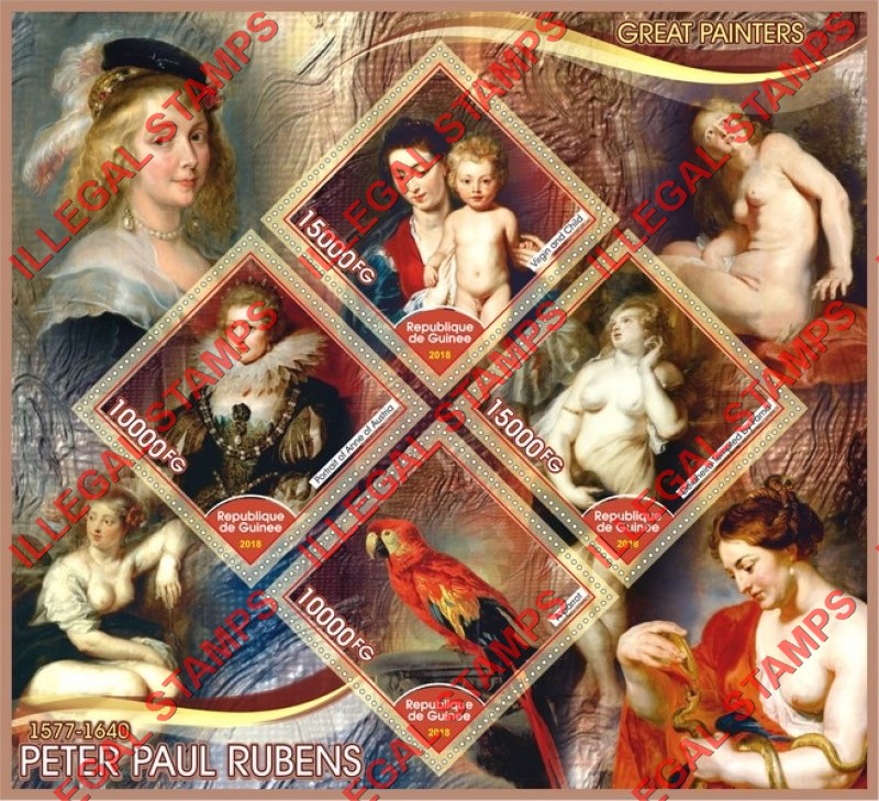 Guinea Republic 2018 Paintings by Peter Paul Rubens Illegal Stamp Souvenir Sheet of 4